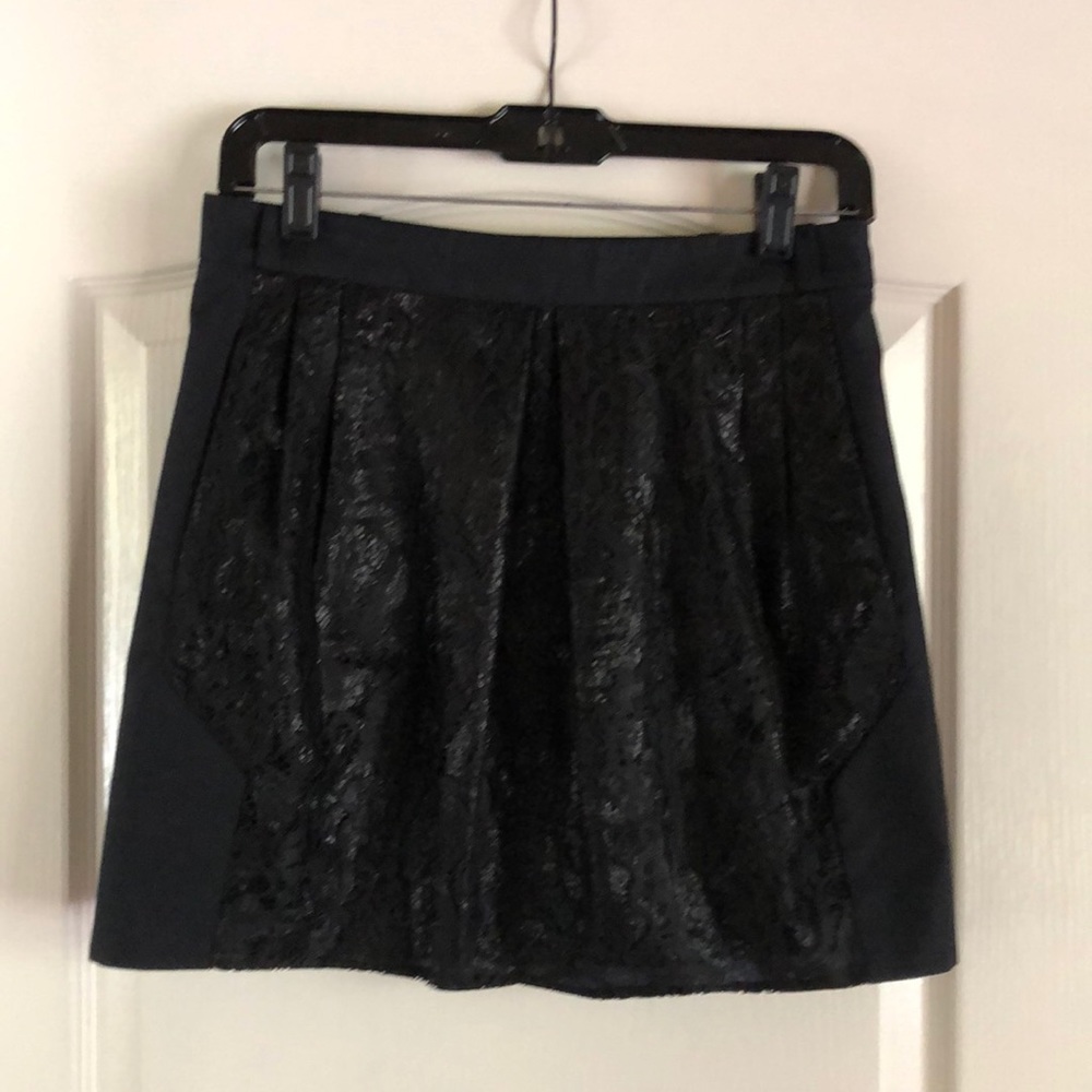 Balenciaga Metallic Black Lace and Navy Mini Skirt